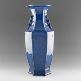 A Chinese blue-ground hexagonal vase, 19th century