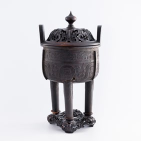A Chinese bronze 'taotie' ding-form censer, Ming dynasty