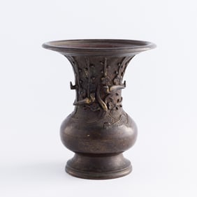 A Chinese bronze 'flower and bird' vase, 19th century
