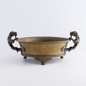 A Chinese bronze 'chilong'-handle tripod censer, 18th century