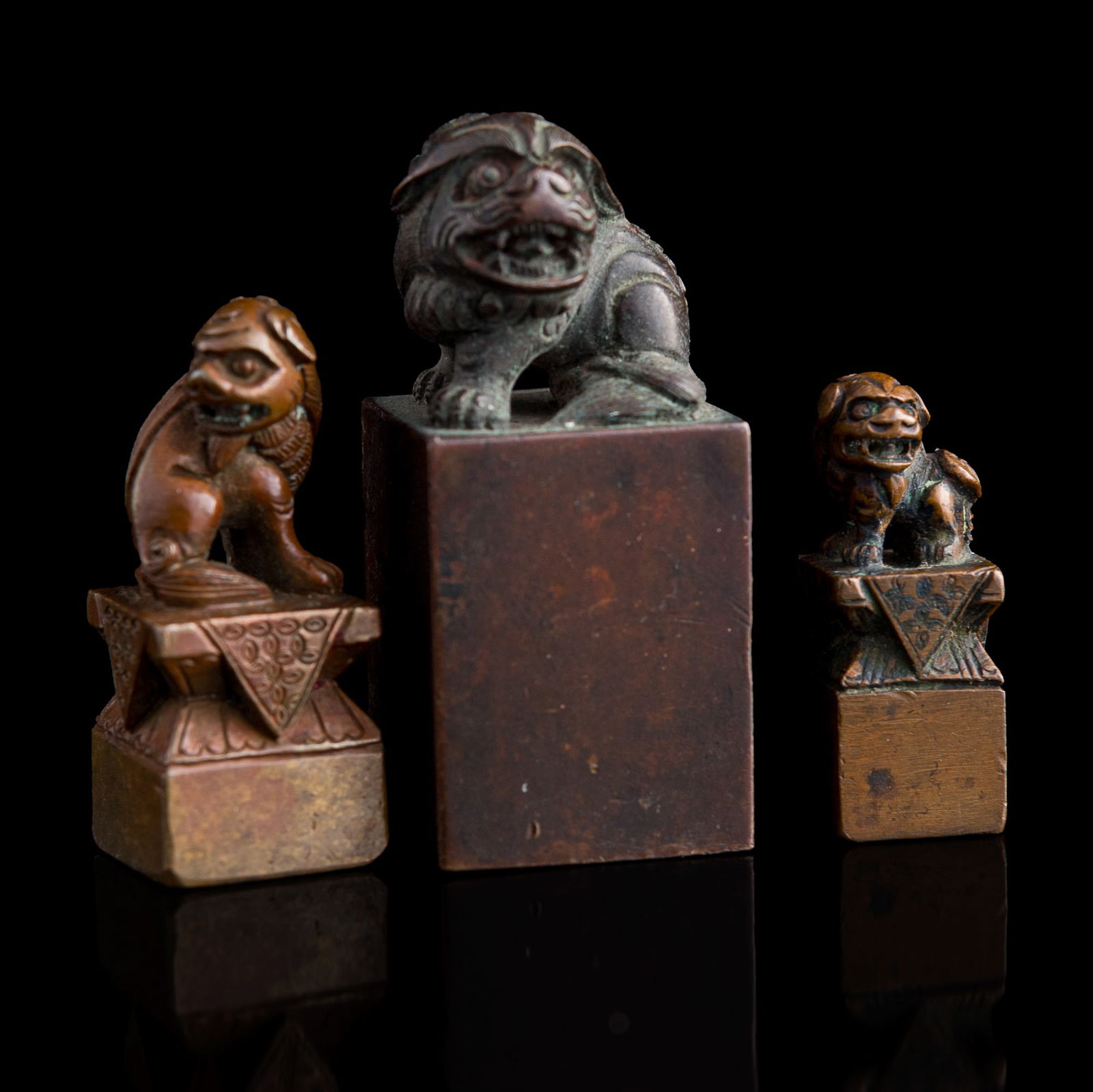 Three assorted Chinese bronze seals, Qing dynasty/Republic period (1 of 10)