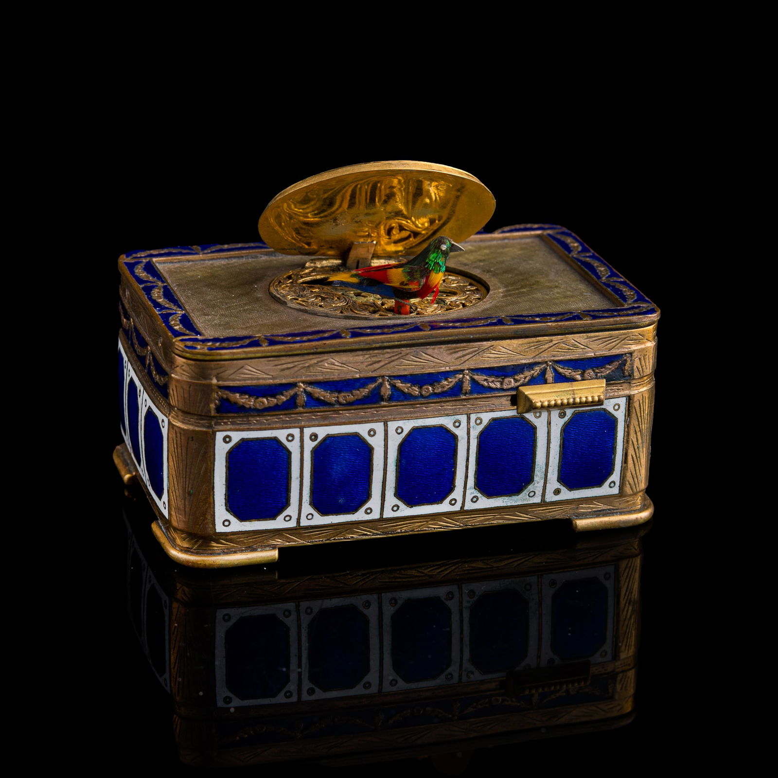 A blue and white cloisonne music box, attributed to Blaise Bontems (French, 19th Century) (1 of 9)