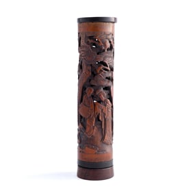 A Chinese carved bamboo 'court lady' incense holder, 18th/19th century