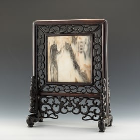 A Chinese hardwood screen with marble insert, 19th century