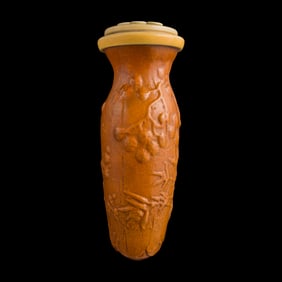 A Chinese molded gourd with tree carvings, early 19th century