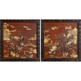 A pair of Chinese hardwood precious stone-inlaid hanging screens, 19th century