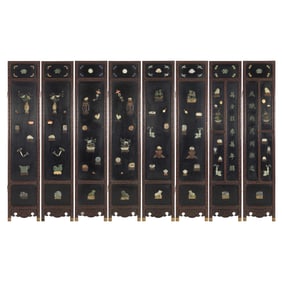 A Chinese black-lacquer and cinnabar eight-panel screen, Republic period
