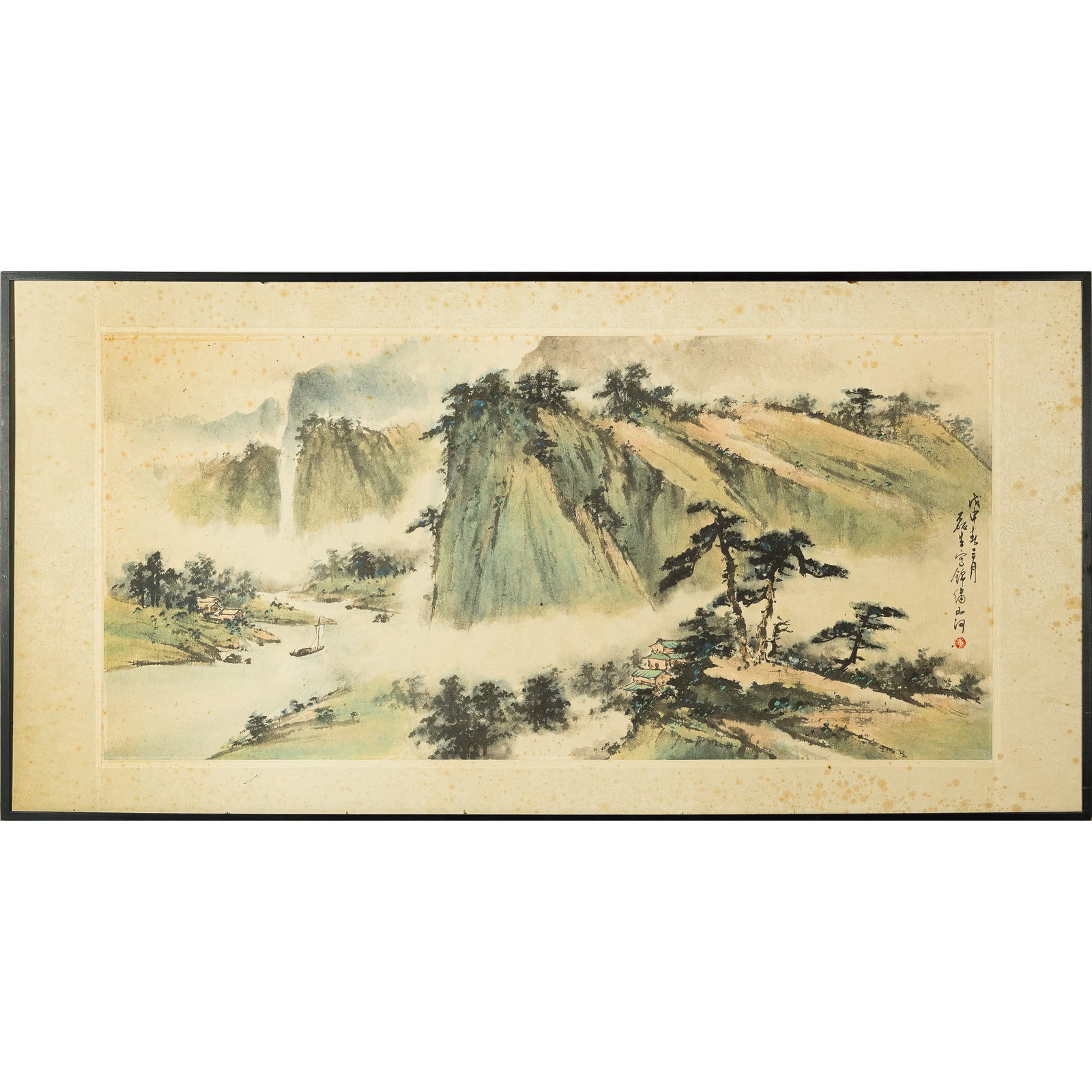 A Chinese 'landscape' painting, by Huang Leisheng (Chinese, 1928-2011), 1968: A Chinese 'landscape' painting by Huang Leisheng (Chinese, 1928-2011), 1968 With date, signature and one seal; framed. Sight dimensions: H: 22 1/2, W: 47 1/2 in. (H: 57.15, W: 120.65 cm.) Overall dime