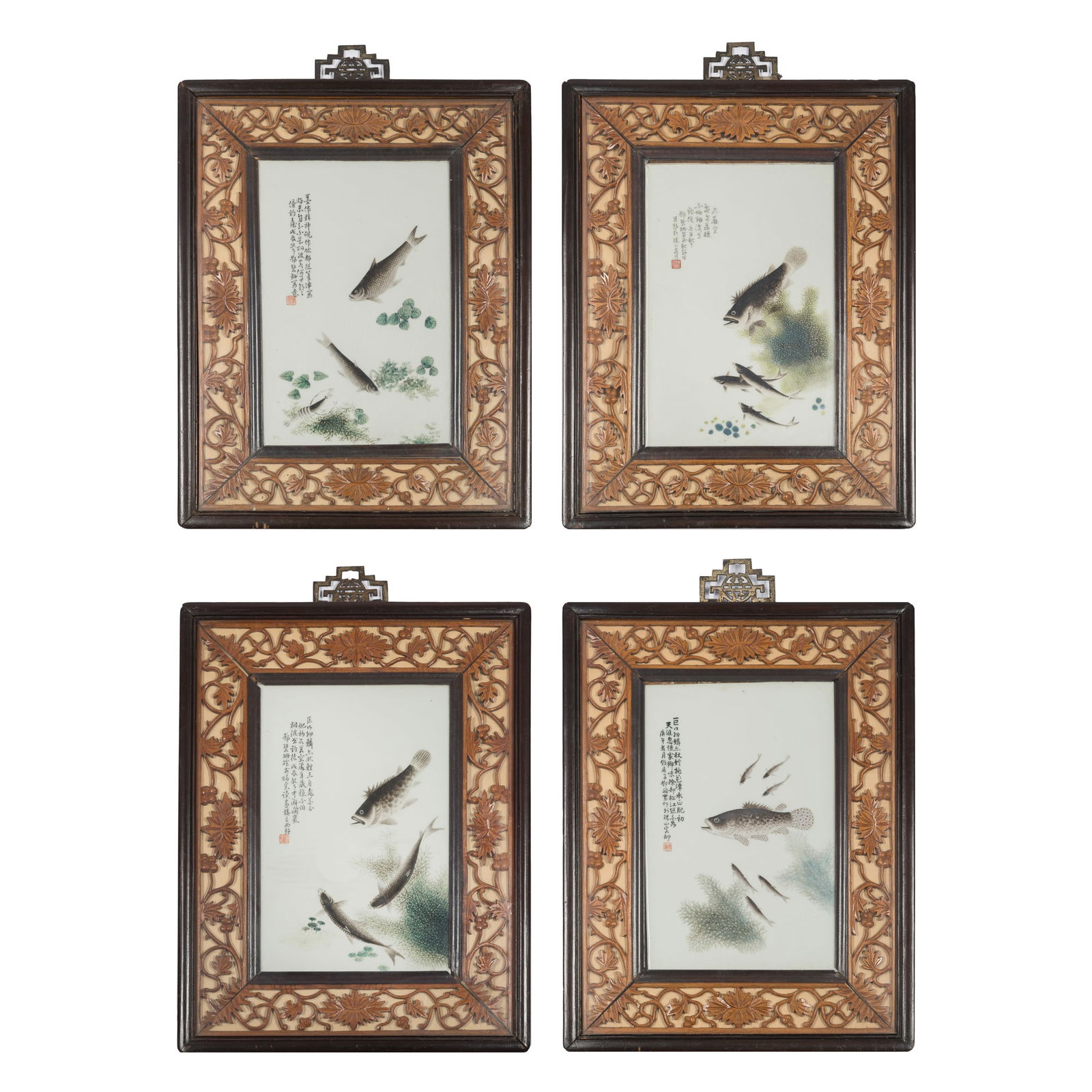 Four Chinese porcelain 'fish' plaques, by Deng Bishan (Chinese, 1874-1930) (1 of 13)