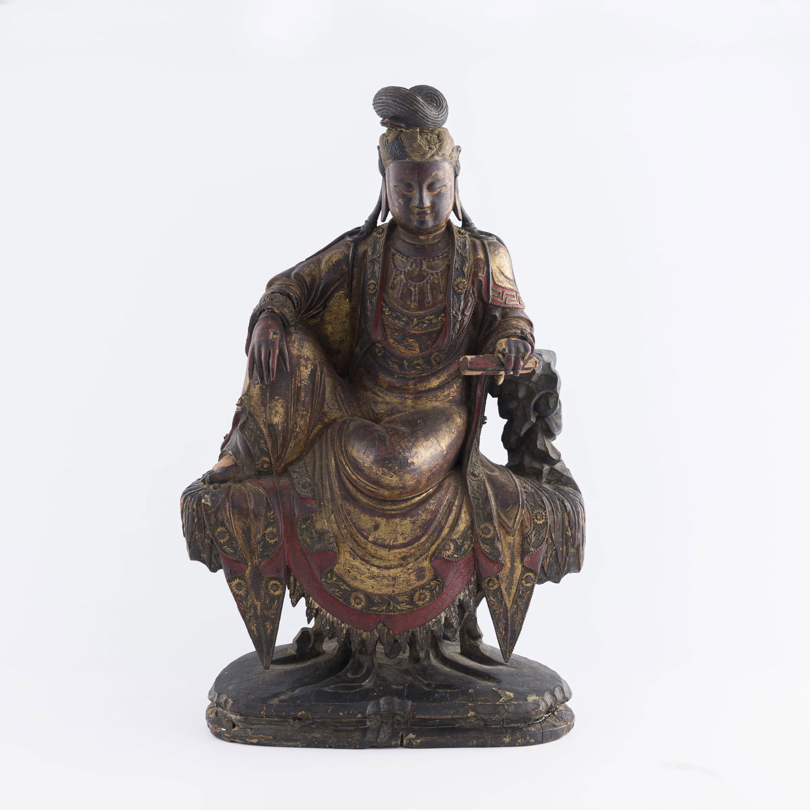 A Chinese lacquered-wood water-moon Guanyin, 18th century or earlier (1 of 10)