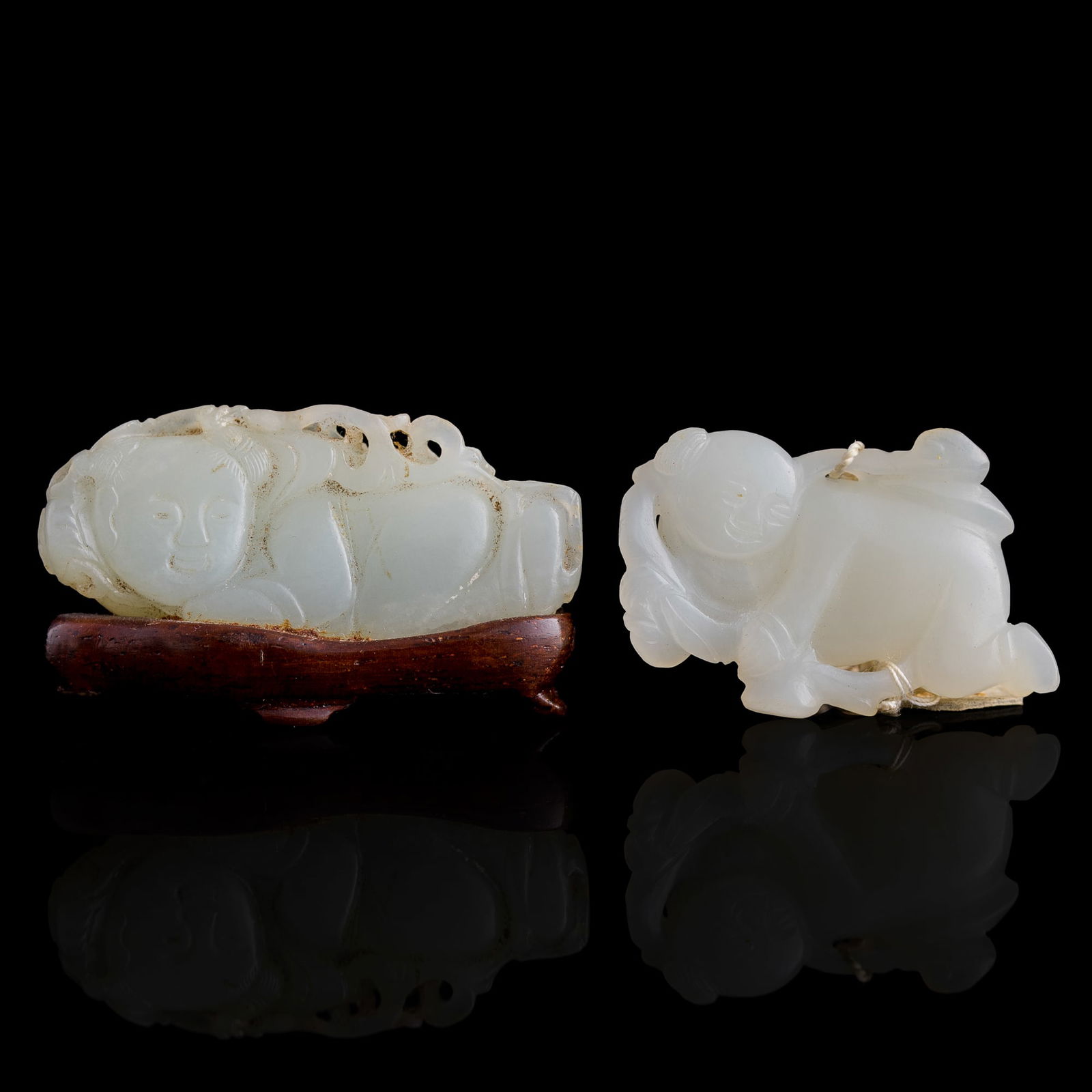 Two Chinese carved white jade boys, 18th/19th century (1 of 7)