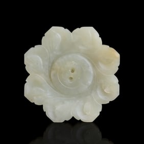 A Chinese white jade chrysanthemum plaque, Ming dynasty