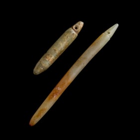 Two Chinese jade spindle-shaped toggles, Liangzhu culture