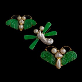 Three Chinese jadeite brooches