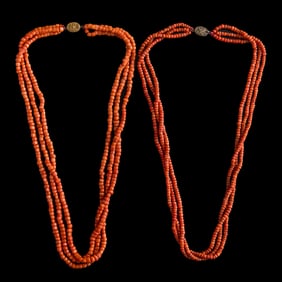 Two Chinese coral necklaces,