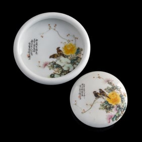 Two Chinese famille rose scholar's items, by Yu Hejun, Republic period
