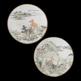 A pair of Chinese Qianjiang-enamel porcelain plaques, late 19th century