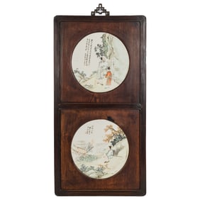 A Chinese Qianjiang porcelain plaques panel, by Yu Huanwen (active 1883-1895), 19th century