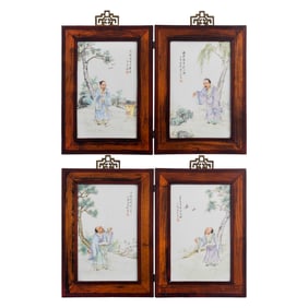 A set of four Chinese porcelain plaques table screen, Republic period