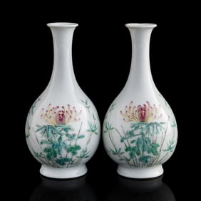 A pair of Chinese famille rose 'floral' vases, Republic period