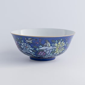 A Chinese blue-ground famille rose bowl, Guangxu period, Qing dynasty