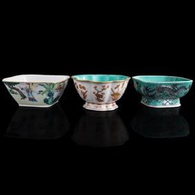 Three assorted Chinese famille rose fruit bowls, 19th century