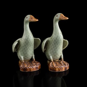 A pair of Chinese porcelain ducks, Republic period