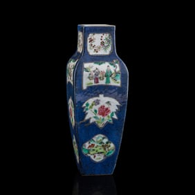 A Chinese powder blue-ground wucai vase, late 19th century