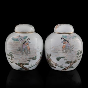 A pair of Chinese Qianjiang-enameled lidded jars, by Luo Zhonglin, late 19th century