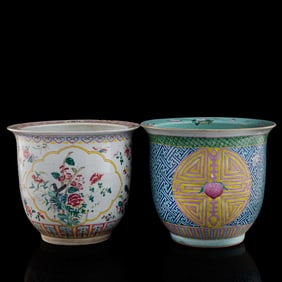 Two large Chinese famille rose jardinieres, 19th century
