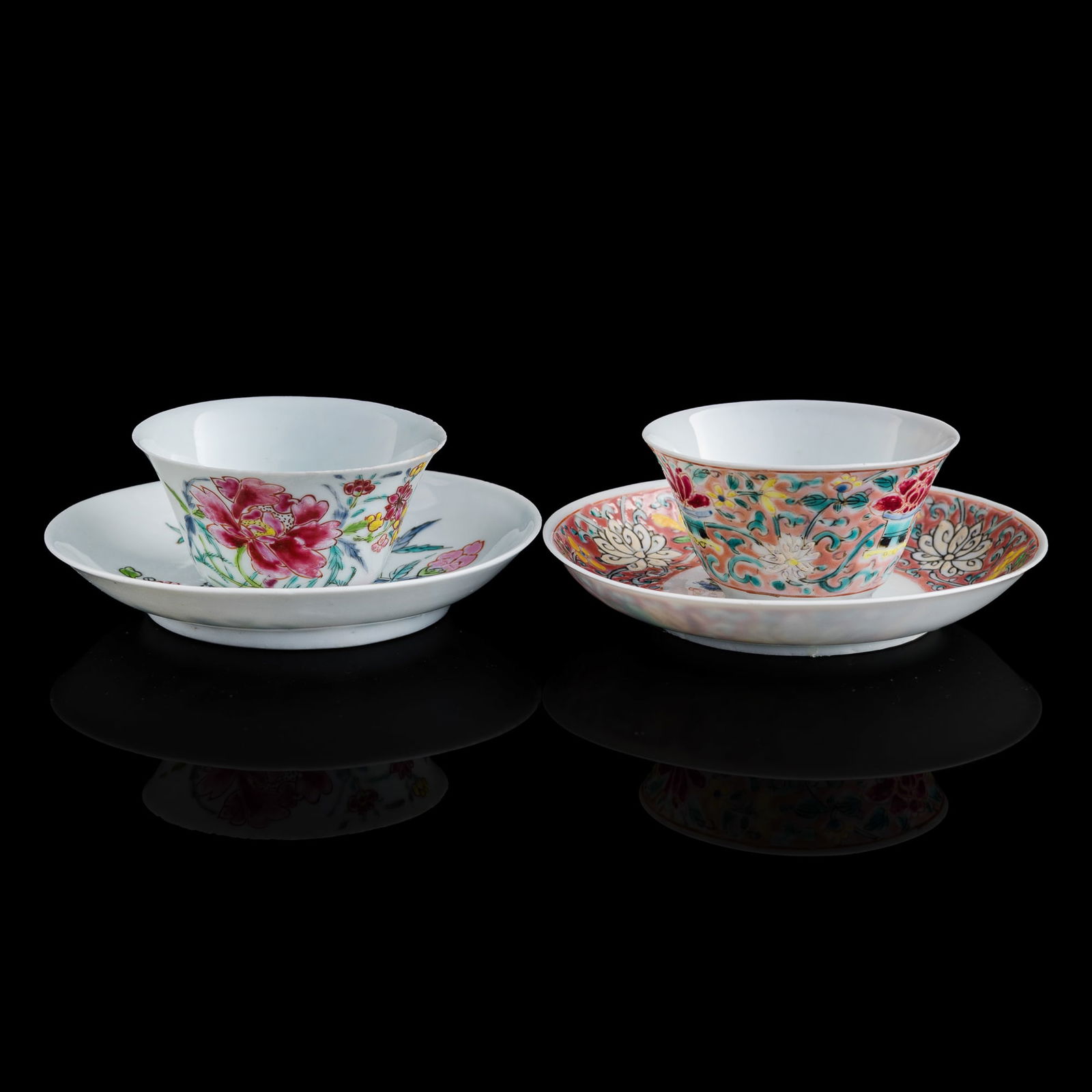 Two sets of Chinese export famille rose cups and saucers, Yongzheng period, Qing dynasty (1 of 9)