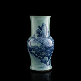 A Chinese celadon-ground blue and white vase, 18th century