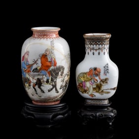 Two Chinese famille rose vases, one by Yu Wenxiang (1910-1993), other by Wan Yunyan (active during