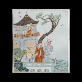 A Chinese famille rose 'Sanxing' porcelain plaque, late 19th century