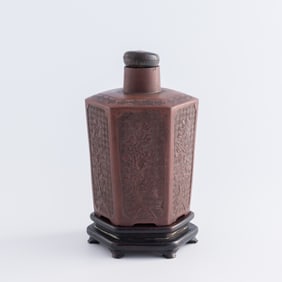 A Chinese incised zisha tea caddy, 19th century