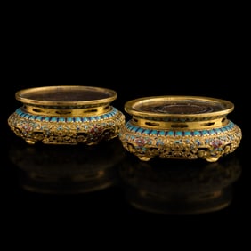A pair of Chinese champleve enamel bases, 18th century