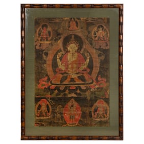 A Tibetan Thangka of four-armed Buddha, 17th century