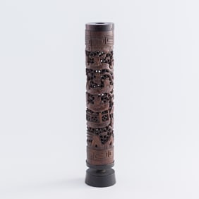 A Chinese carved palm bamboo 'figural' incense holder, 19th century