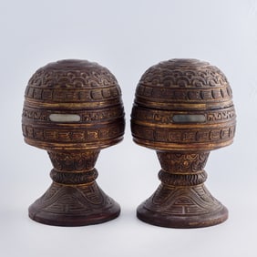 A pair of Chinese gilt-lacquer wooden dou vessels, late 18th century