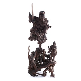 A Chinese carved root statue of Zhongkui, 19th century
