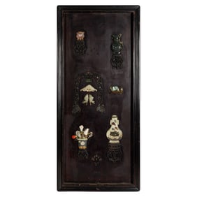 A Chinese precious stone-inlaid hardwood panel, late 19th century