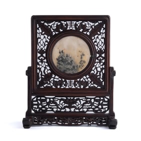 A Chinese marble-inserted hardwood table screen, 19th century
