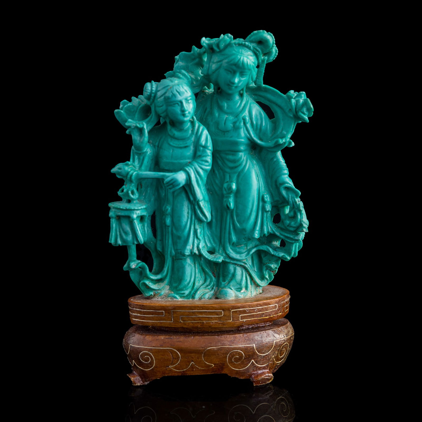 A Chinese turquoise carving of court ladies (1 of 8)