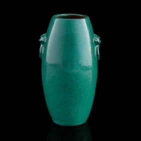 A Chinese green-glazed zisha beast-handle zun vase, by Wu Yungen, 19th century