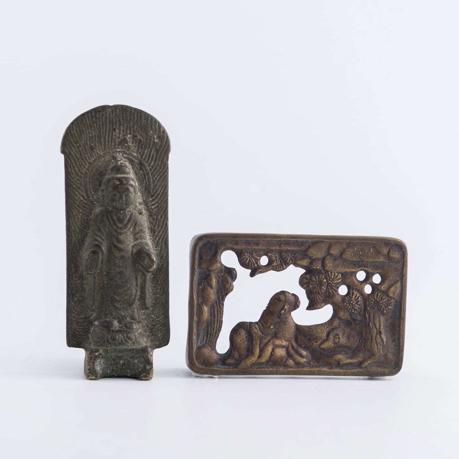 A Chinese bronze ink rest and Buddha, Ming dynasty or earlier (1 of 9)