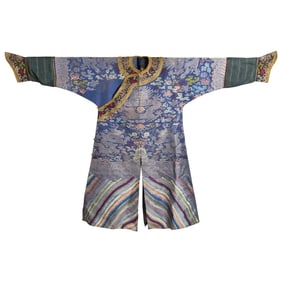 A Chinese blue-ground brocade dragon robe, 19th century