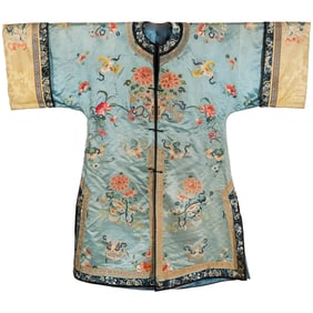 A Chinese blue-ground forbidden stitch lady's robe, 19th century