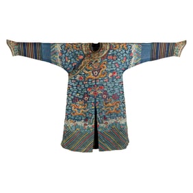 A Chinese blue-ground gold-thread dragon robe, early 19th century