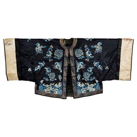 A Chinese navy blue-ground embroidered 'butterfly' lady's jacket, 19th century