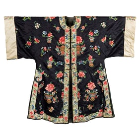 A Chinese navy blue-ground embroidered lady's robe, 19th century